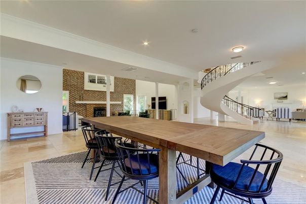 Dining room, Interior, Recessed Lighting, Stone Walls