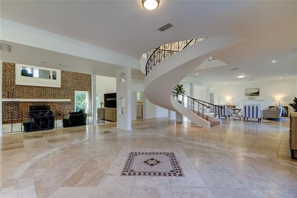 Fireplace, Interior, Recessed Lighting, Stone Walls
