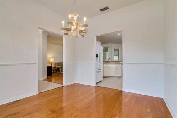 Bathroom, Chandelier, Empty room, Interior, Recessed Lighting, Wood Texture Flooring