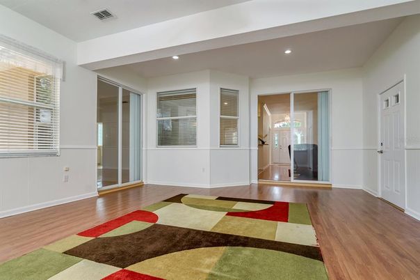 Empty room, Interior, Recessed Lighting, Wood Texture Flooring