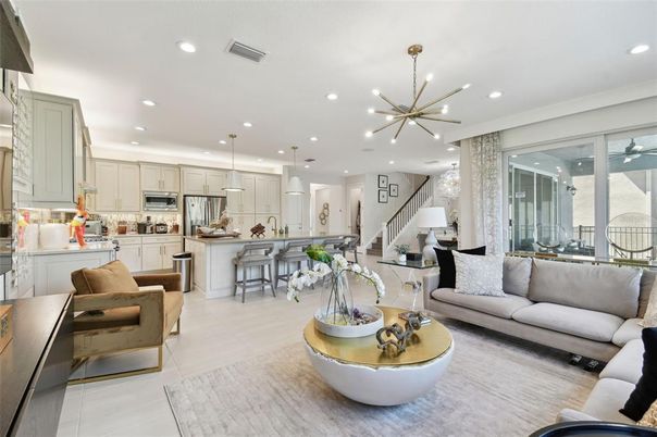 Dining room, Interior, Kitchen, Living room, Pendant Lights, Recessed Lighting, Stainless Steel Appliances