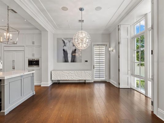 Interior, Kitchen, Pendant Lights, Recessed Lighting, Wood Texture Flooring