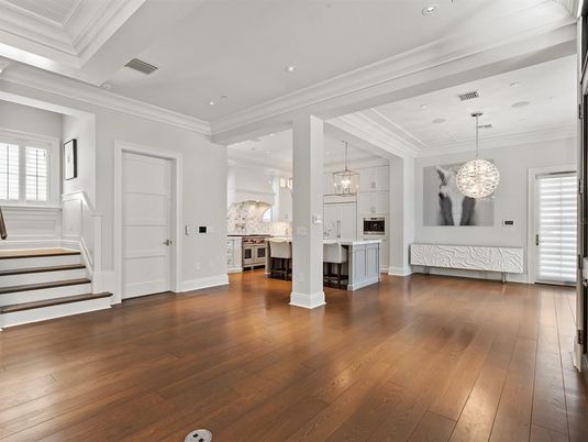 Interior, Kitchen, Pendant Lights, Recessed Lighting, Wood Texture Flooring