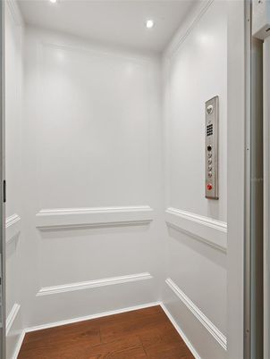 Elevator, Interior, Recessed Lighting, Wood Texture Flooring