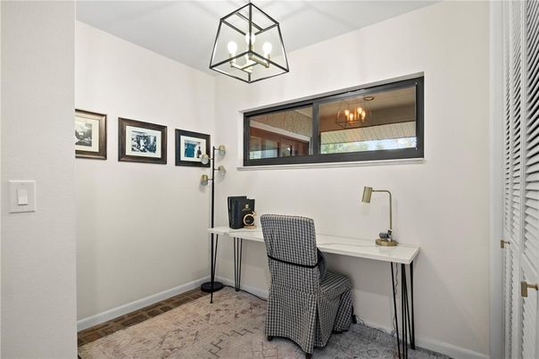 Home Office, Interior, Pendant Lights, Wood Texture Flooring