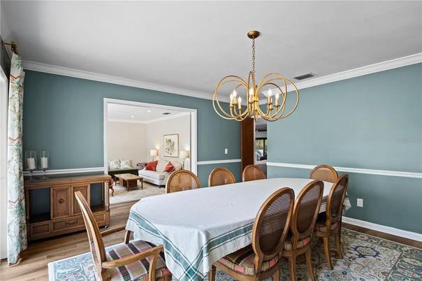 Chandelier, Dining room, Interior, Wood Texture Flooring