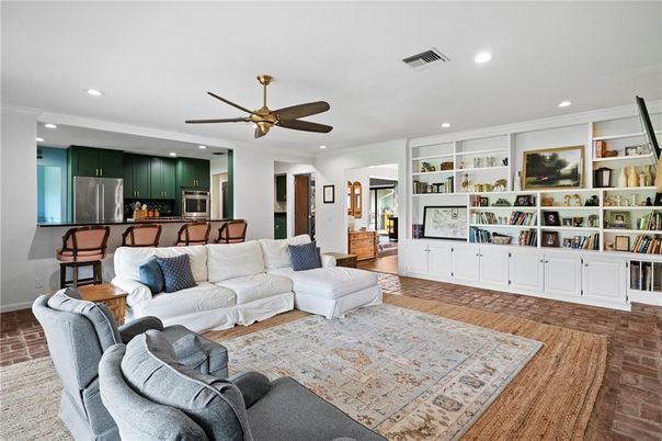 Interior, Kitchen, Living room, Recessed Lighting, Stainless Steel Appliances, Wood Texture Flooring