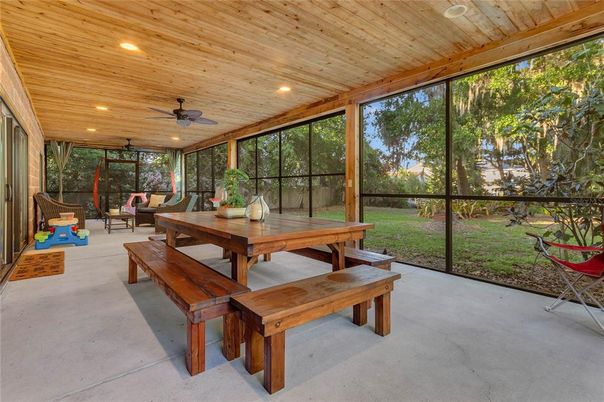 Dining room, Interior, Recessed Lighting, Sun Room, Wooden Ceilings