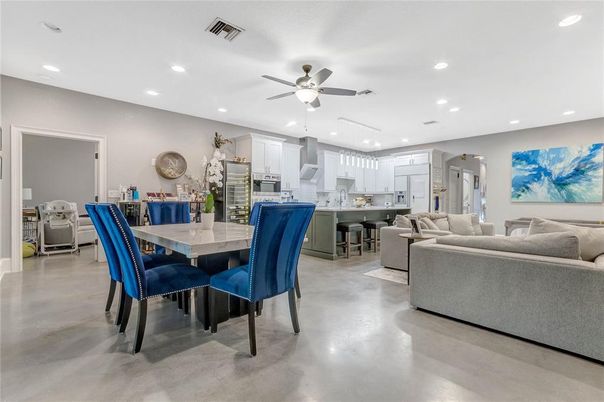 Dining room, Interior, Kitchen, Living room, Recessed Lighting, Stainless Steel Appliances
