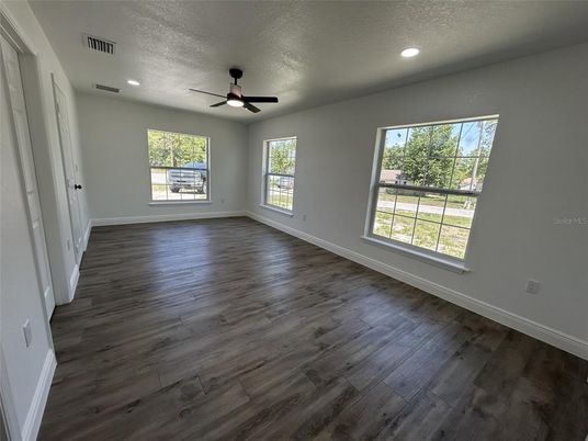 Empty room, Interior, Recessed Lighting, Wood Texture Flooring