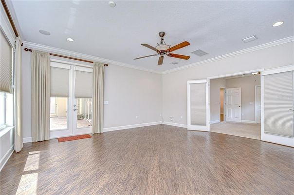 Empty room, Interior, Recessed Lighting, Wood Texture Flooring