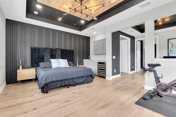 Bedroom, Fitness Equipment, Interior, Recessed Lighting, Wood Texture Flooring