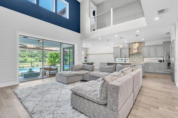 Interior, Kitchen, Living room, Pendant Lights, Recessed Lighting, Stainless Steel Appliances, Wood Texture Flooring