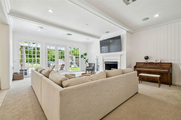 Fireplace, Interior, Living room, Piano, Recessed Lighting