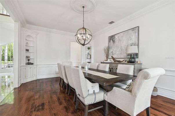 Chandelier, Dining room, Interior, Wood Texture Flooring