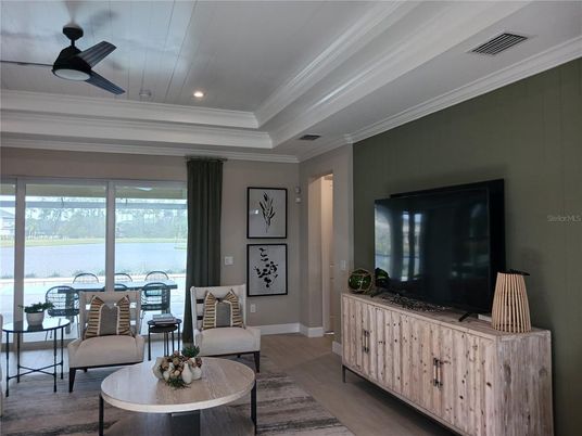Interior, Living room, Recessed Lighting, Water, Wood Texture Flooring