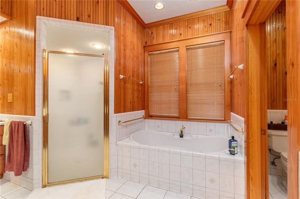 Bathroom, Glass Shower, Interior, Recessed Lighting, Wooden Walls