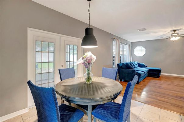 Dining room, Interior, Living room, Pendant Lights, Wood Texture Flooring