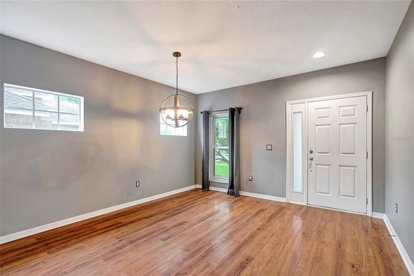 Empty room, Interior, Pendant Lights, Recessed Lighting, Wood Texture Flooring