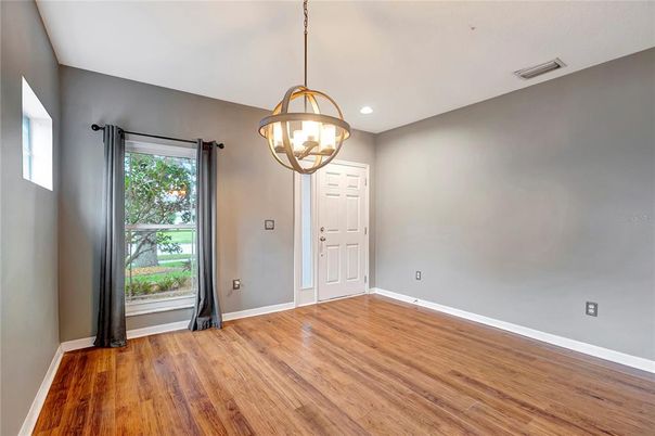 Empty room, Interior, Pendant Lights, Recessed Lighting, Wood Texture Flooring