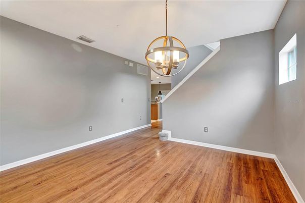 Empty room, Interior, Pendant Lights, Wood Texture Flooring