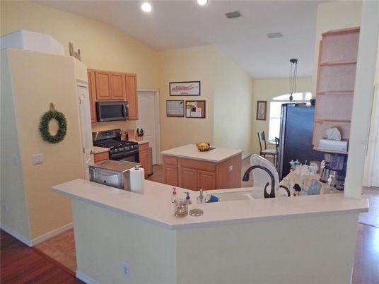 Interior, Kitchen, Pendant Lights, Recessed Lighting, Wood Texture Flooring