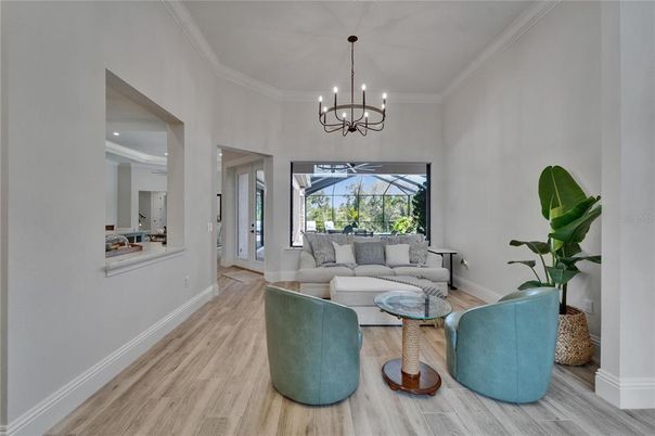 Chandelier, Interior, Living room, Recessed Lighting, Wood Texture Flooring