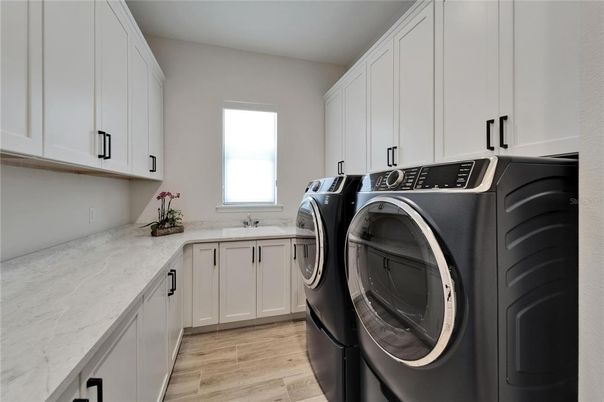 Interior, Washer, Wood Texture Flooring