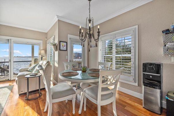 Chandelier, Dining room, Interior, Water, Wood Texture Flooring