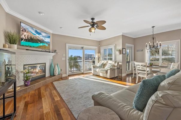 Chandelier, Dining room, Fireplace, Interior, Living room, Wood Texture Flooring