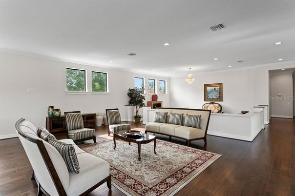 Chandelier, Interior, Living room, Recessed Lighting, Wood Texture Flooring