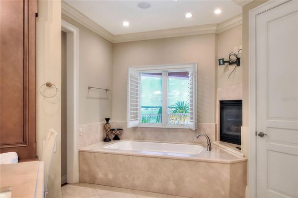 Bathroom, Chandelier, Glass Shower, Interior, Recessed Lighting