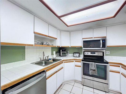 Interior, Kitchen, Stainless Steel Appliances, Tile Countertops