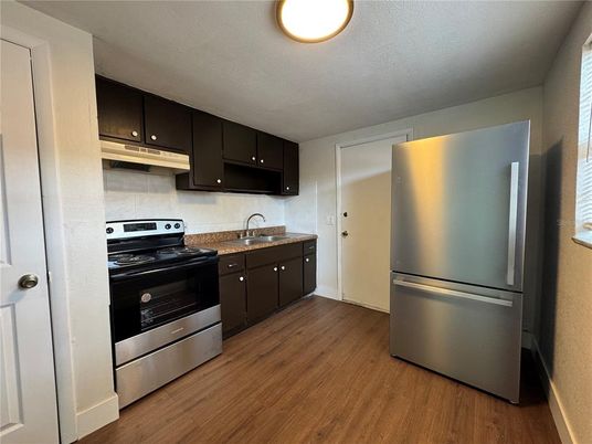 Interior, Kitchen, Stainless Steel Appliances, Wood Texture Flooring