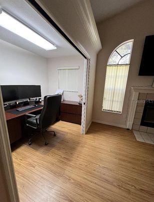 Fireplace, Home Office, Interior, Wood Texture Flooring