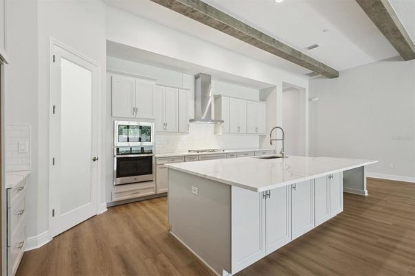 Interior, Kitchen, Recessed Lighting, Wooden Beams, Wood Texture Flooring