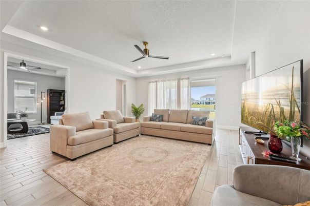 Interior, Living room, Recessed Lighting, Wood Texture Flooring