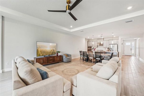 Dining room, Interior, Kitchen, Living room, Pendant Lights, Recessed Lighting, Wood Texture Flooring