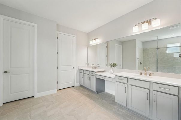Bathroom, Dual Sink Vanities, Glass Shower, Interior