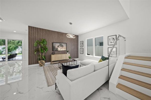 Interior, Living room, Marble, Pendant Lights, Recessed Lighting