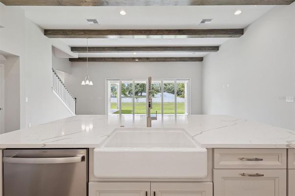 Interior, Kitchen, Pendant Lights, Recessed Lighting, Wooden Beams