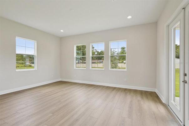 Empty room, Interior, Recessed Lighting, Wood Texture Flooring