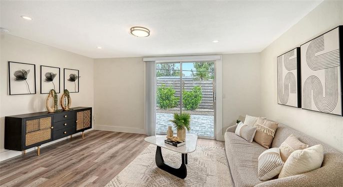 Interior, Living room, Recessed Lighting, Wood Texture Flooring