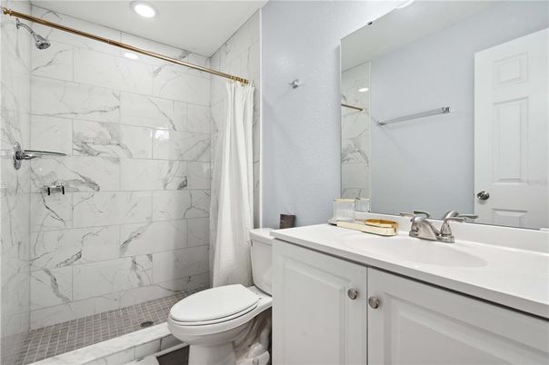 Bathroom, Glass Shower, Interior, Marble Walls, Recessed Lighting