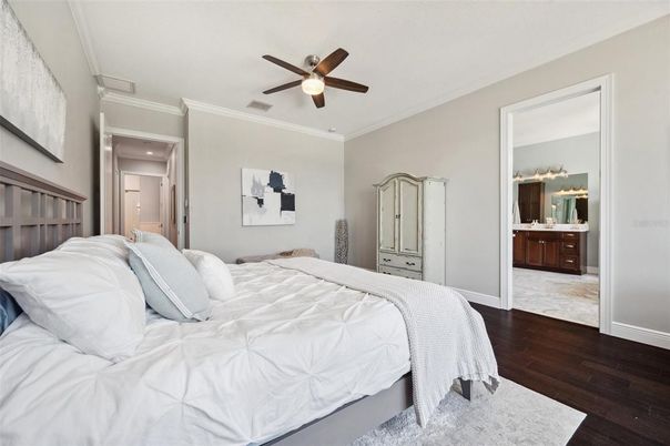 Bedroom, Interior, Recessed Lighting, Wood Texture Flooring