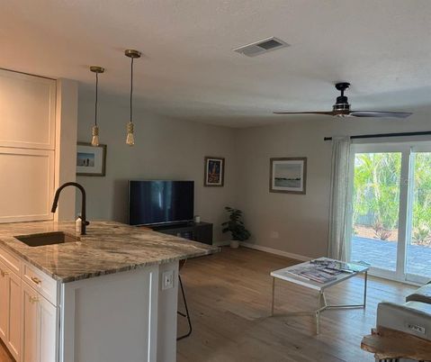 Interior, Kitchen, Pendant Lights, Wood Texture Flooring