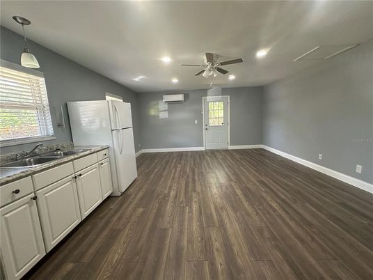 Interior, Kitchen, Pendant Lights, Recessed Lighting, Wood Texture Flooring