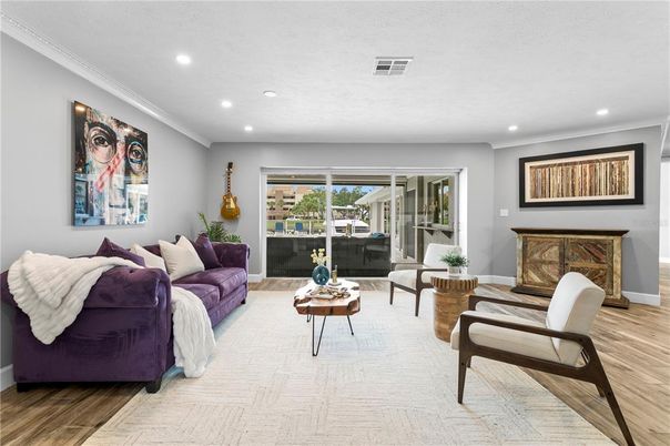 Interior, Living room, Recessed Lighting, Wood Texture Flooring