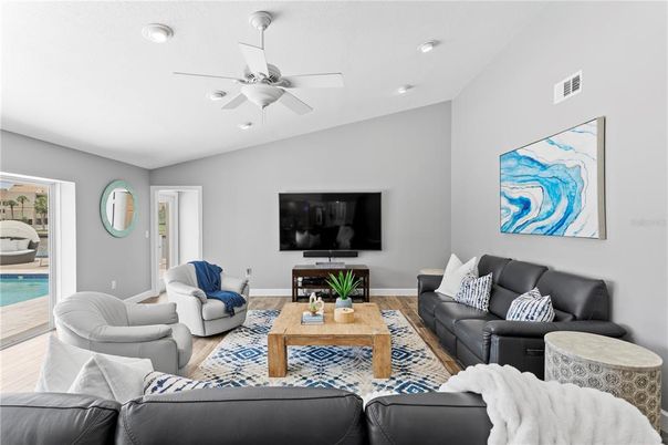 Interior, Living room, Recessed Lighting, Wood Texture Flooring