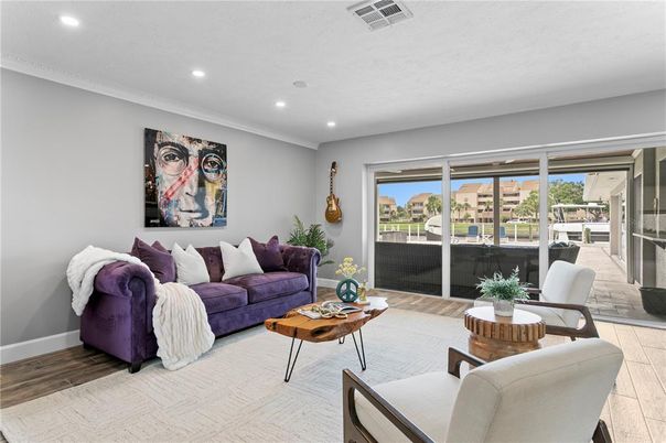 Interior, Living room, Recessed Lighting, Wood Texture Flooring